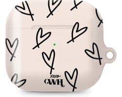 xoxo Wildhearts hoesje geschikt voor AirPods 3 - All Yours - Glossy - Ook als telefoonhoesje verkrijgbaar - schokbestendige case - koptelefoon hoesje - Glimmend - Beschermhoes met hartjesprint - hartjes - Beige - Zwart