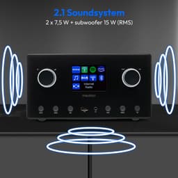 MEDION P85444 2.1 Internetradio met Subwoofer (DAB+, UKW Radio, Spotify Connect, WLAN, Bluetooth, Streaming, Equalizer, kleurendisplay, USB, AUX, wekker, sluimerfunctie, slaaptimer) zwart — thumbnail 5