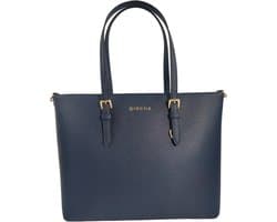 Qischa® - Extra grote schoudertas - handtas Dames - Saffiano - DELUXE GOLD EDITION - Extra hoog - geschikt voor A4 mappen/laptop - Ideaal te gebruiken voor school of werk - BLAUW - gouden hardware