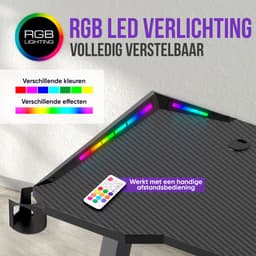 Avalo Gaming Bureau - 140x60x73 CM - Game Desk Met LED Verlichting - Gaming Desk - Tafel - Zwart — thumbnail 4