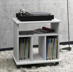 VCM hifi-kasten, platenspelerkast, stereokast, hifi-rekken, routerstandaard, hifi-rekken en -standaards, witte platenspelerstandaard, draaitafelstandaard met opbergruimte voor vinylplaten, platenspelermeubel, glazen tv-meubel, mediameubel — thumbnail 3