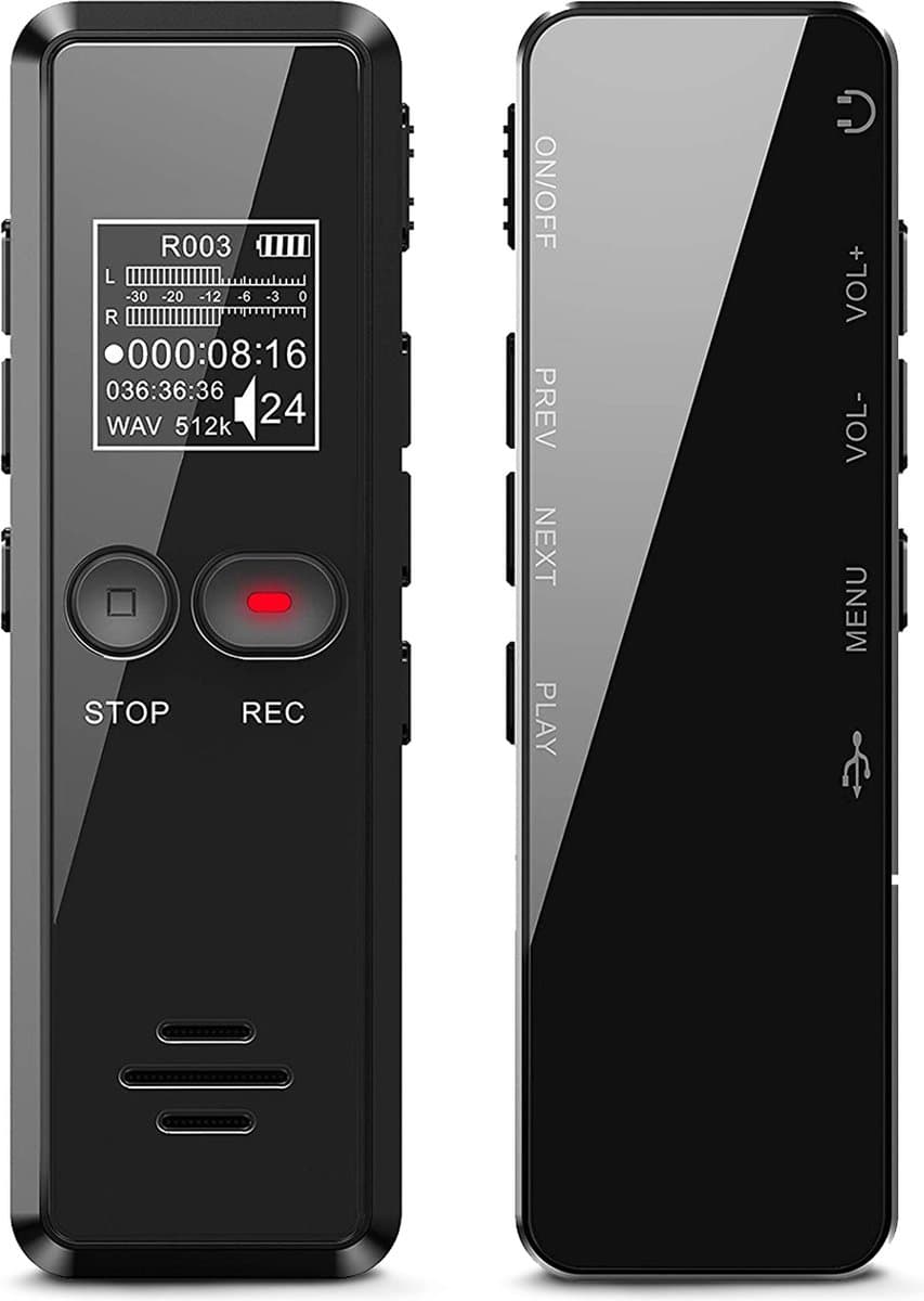 Auronic Digitale Voice Recorder - Dictafoon - 8GB Opslag - Ruisonderdrukking - USB Oplaadbaar - Afluisterapparatuur - Zwart — afbeelding 1