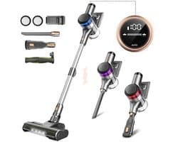 De Warenloods - Draadloze Steelstofzuiger - Handstofzuiger - Kruimeldief - Stofzuiger zonder zak - Op Accu - 1 liter stofbak - 2.8 kilo - Steelstofzuigers - 55 min werktijd - Vacuum Cleaner - Incl. Muurbeugel