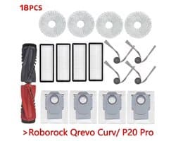 18-delige Accessoireset - Geschikt voor Roborock P20 Pro/Qrevo S5V/Qrevo Curv/Qrevo Edge Robotstofzuiger - 2 Hoofdborstel, 4 Doeken, 4 Filters, 4 Zijborstels, 4 Stofzakken