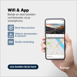 Lumgo Dashcam Voor Auto – Full HD – 150° Groothoeklens – 64GB SD Kaart Inbegrepen – Nachtzicht – App (Wi-Fi) – G-Sensor – Compact Design — thumbnail 3