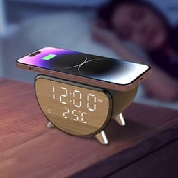 longziming -Digital Alarm Clock – 3-in-1 Draadloze Oplader – 15W Draadloze Oplader met Digitale Klok en Temperatuurweergave – Compact, Veilig en Stijlvol voor Thuis en Kantoor — thumbnail 3