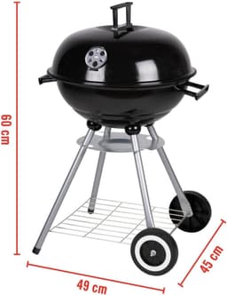 Kogel Barbecue - Houtskool Barbecue - BBQ - Barbecue op Wielen - Kookgerei - Grilrooster - Grillen - Egg BBQ - met Geïsoleerde Handvaten, Ontluchtingssysteem, As Opvangbak, Deksel en Opbergrooster - voor Vlees, Vis en Groente - Metaal - Zwart — thumbnail 4