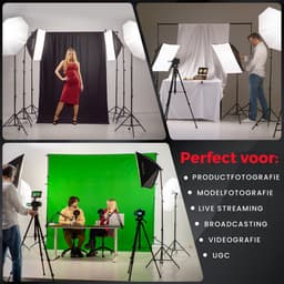 Pixetool Green screen 3 x 3M met Achtergrondsysteem 2,6 x 3M – Fotostudio Set – Greenscreen Set – Inclusief Wit en Zwart achtergronddoek, Softbox, Paraplu’s, Lamphouders, LED lampen, Reflectiescherm & Draagtas — thumbnail 2