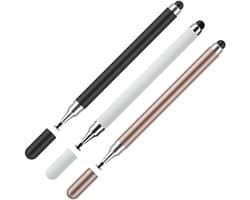 Killogood Set van 3 styluspennen met dubbele punt: schijf voor videobewerking en soepel glijden - vezelpunt voor tekenen en schrijven - 12,5 cm universele capacitieve pen voor alle tablets en telefoons met touchscreen (3 kleuren)