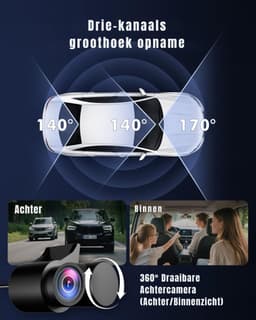 RVV® Dashcam Voor en Achter - Dashcamera - Parkeermonitor - Nachtzicht - met 64GB geheugenkaart- zwart-6cm x 12cm x 7cm — thumbnail 4