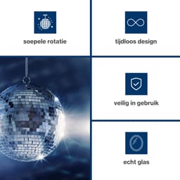 HQ-Power Set met discobal Ø 20 cm + 4W motor, roterende spiegelbol van reflecterend facetglas, 1.8-2.5 tpm, 5 kg draagvermogen, veilig ophangsysteem voor plafondmontage – Perfect voor dansvloeren, disco feesten, party decoratie, en lichteffecten — thumbnail 3
