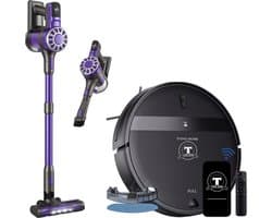 TONIHOMI® G20 + V07 - Combi deal Robotstofzuiger met dweilfunctie en steelstofzuiger - Automatisch opladen - Robotstofzuiger met app - Robotstofzuiger huisdieren - Dweilrobot - Zwart