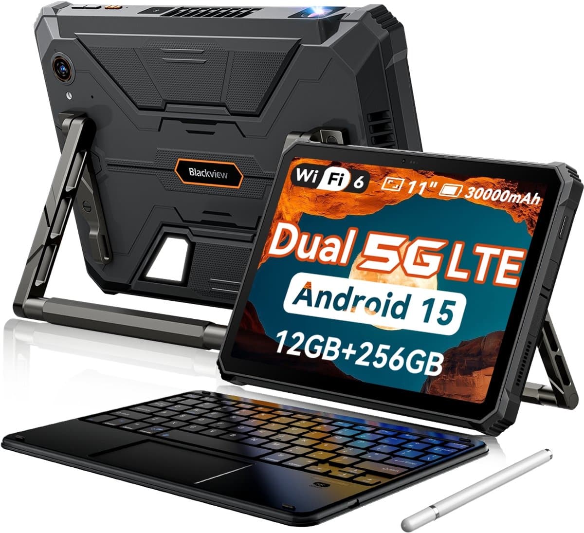 Blackview Active 12 Pro 5G Outdoor Tablet - 11 inch - 36 GB + 256 GB 30000 mAh - Met Toetsenbord(QWERTY) - IP68 waterdicht 108 MP + 50 MP Dual SIM - Zwart — afbeelding 1