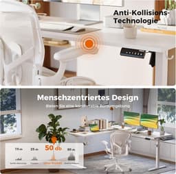 Elektrisch In Hoogte Verstelbaar L-Vormig Bureau 150x125 cm – Ergonomisch Hoekbureau met Geheugenfuncties & Anti-Botsing – Zit-Sta Computertafel met Stil Motor – Modern Wit Houten Design – HomeByNicole — thumbnail 5