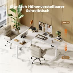 Elektrisch In Hoogte Verstelbaar L-Vormig Bureau 150x125 cm – Ergonomisch Hoekbureau met Geheugenfuncties & Anti-Botsing – Zit-Sta Computertafel met Stil Motor – Modern Wit Houten Design – HomeByNicole — thumbnail 2