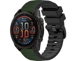 Stravo Siliconen-Nylon Hybride Horlogeband – Geschikt voor Garmin Fenix 5 (Plus)/Fenix 6 (Pro)/Fenix 7 (Pro-Sapphire-Solar)/Fenix 8-47mm/Fenix E-Garmin Epix (Pro) Gen 2-47mm - Quickfit 22 / 22mm band voor Garmin smartwatches - Bandje - Groen