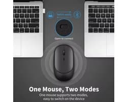 Draadloze muis voor Laptop en Computer - Ergonomisch - Stille klik - USB C adapter - Zwart