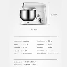 ACEP Keukenmixer - Keukenrobot - Keukenmachines - 600W - 3.5L - Wit - 220V - Keukenmixer - Deegmachine - Keukenmachine - RVS — thumbnail 4