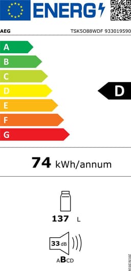 AEG TSK5O88WDF Inbouw Koelkast 88 cm - 137 Liter - Energieklasse D - Deur-op-Deur Montage - 33 dB — thumbnail 2