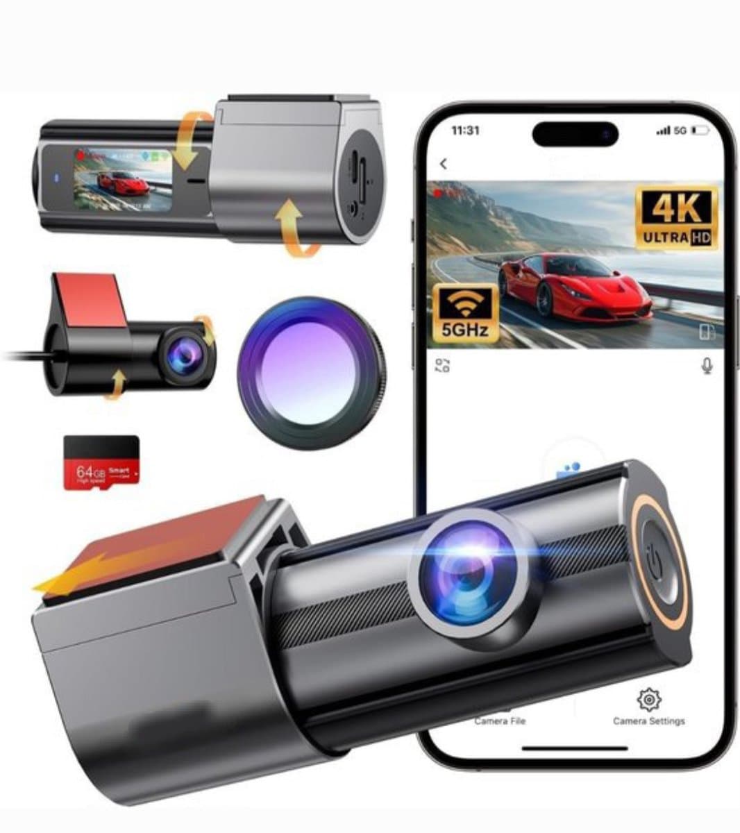 Dashcam voor auto voor en achter – Dual dashcam – Voor- en achtercamera – Autocamera – Full HD dashcam – Dashcam met nachtzicht – Dashcam met bewegingssensor – Groothoeklens – Parkeermodus – Loop recording – Dashcam met SD-kaart — afbeelding 1
