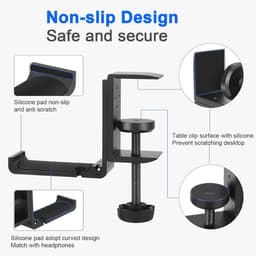 Opvouwbare aluminium hoofdtelefoon standaard met kabelclip en klem voor onder tafel — thumbnail 3