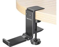 Opvouwbare aluminium hoofdtelefoon standaard met kabelclip en klem voor onder tafel