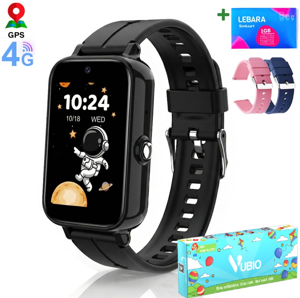 VUBIO A1 GPS Horloge voor Kinderen Met 3 Bandjes - Inclusief Simkaart - Bekijk De Locatie Van Uw Kind - Videobellen - De Leukste Kinder Smartwatch Voor Maximale Veiligheid & Plezier — afbeelding 1