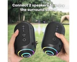 Bluetooth Luidspreker LED Kleine Draagbare muziekdoos Stereo Draadloze Box met Bluetooth 5.3 10 uur Speeltijd IPX7 Waterdichte TF-kaart, zwart