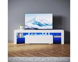 Moderne tv-kast 160 cm hoogglanzend wit met 16 kleuren LED-verlichting voor televisies tot 65 inch