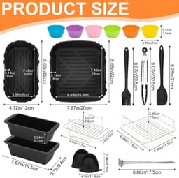 OIMG Vierkante Heteluchtfriteuse Accesoires Set - 18 Stuks - Geschikt voor philips Airfryer Dual Basket 3000 Series NA350 Airfryer-accessoires - Complete Accessoireset - Waaronder siliconenvorm/heteluchtfriteuse-accessoires/grill/broodvormen/tangen — thumbnail 8