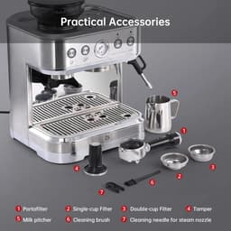 CYRO - Espressomachine - Espressomachines - Espresso Machine - met Melkopschuimer en Molen - Koffiezetapparaat - RVS - Zilver — thumbnail 3
