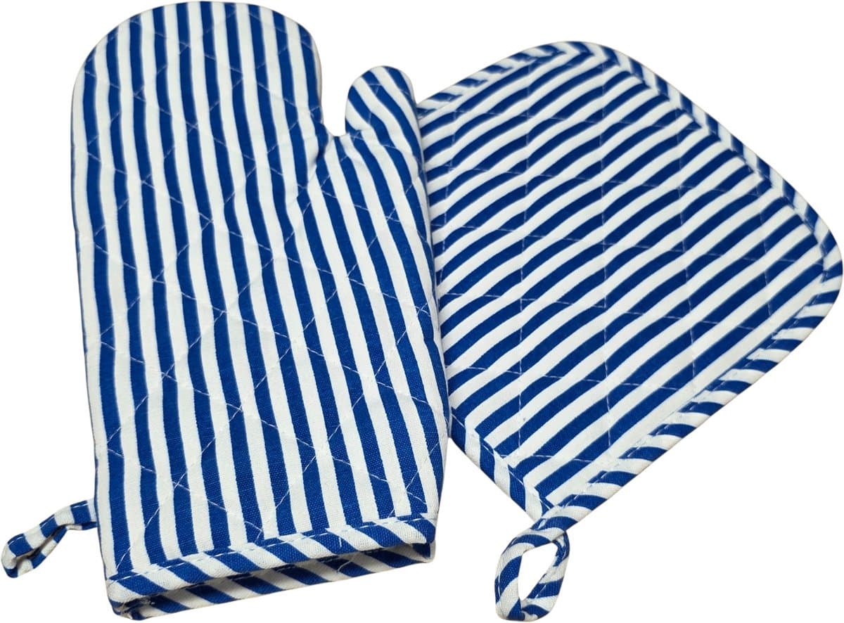 Gadgetpoint - Pannen lappen - Koken en Bakken - Ovenwanten - Hittebestendig Ovenhandschoen - Set van 2 - Blauw met Wit — afbeelding 1