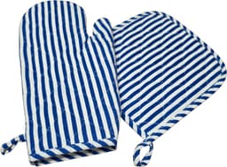 Gadgetpoint - Pannen lappen - Koken en Bakken - Ovenwanten - Hittebestendig Ovenhandschoen - Set van 2 - Blauw met Wit — thumbnail 1