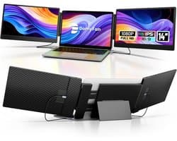 14 Inch FHD 1080P IPS Drievoudige Draagbare Laptop Monitor - Plug and Play, Compatibel met Windows, Mac, Android, Chrome, Switch, PS5