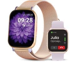 Avalue AMOLED Smartwatch Dames & Heren - AI Feature - Stappenteller - Bloeddrukmeter - Geschikt voor alle Smartphones - RVS en Siliconen Band - Paars