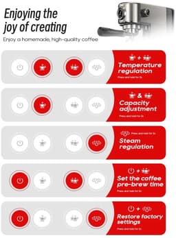 Tresaro Semi‑Automatische Espressomachine – 20 Bar, RVS, Instelbare Temperatuur, Snelle Opwarming, Perfect voor Thuis, Professionele Espressomachines, Compact, Onderhoudsvriendelijk en Rijke Espresso — thumbnail 4