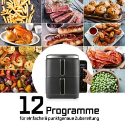 GOURMETmaxx FryUp verticale dubbelkamer heteluchtfriteuse 10L met klapbaar touchscreen – 4 gerechten op 4 niveaus – 32% ruimtebesparing — thumbnail 4