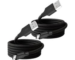 2x Micro usb kabel 3 meter - Usb naar Micro usb kabel - Oplader - Voor opladen van oude smartphone, speaker, koptelefoon, ereader - Lang - Stevig - Zwart