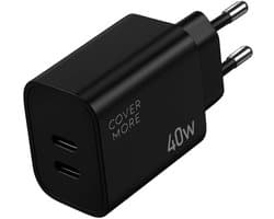 40w snellader met 2 usb C poorten - Gan charger - Oplader - Power adapter met dubbele usb C poorten - Oplaadstekker - Snel oplader voor smartphone, tablet, laptop - Universeel - Zwart