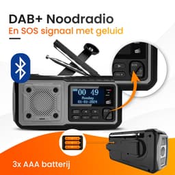 Nince DAB+ Noodradio - Solar, Opwindbaar & Batterijen - Powerbank, Zaklamp & USB-C - FM & Bluetooth — thumbnail 4