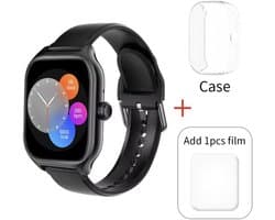 Sjika - Max Smartwatch – Inclusief Hoesje + Screen Protector – ECG, Bloeddrukmeting, SpO2, Hartslag & Slaapmonitor – Fitnesshorloge Voor Android & iOS – Multisport Modes - Zwart - Voor mannen en vrouwen - Perfect cadeau