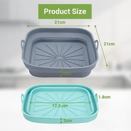 Siliconen bakvormen voor airfryers – 2-pack herbruikbare, vierkante siliconen bakvormen die ook gebruikt kunnen worden als siliconen bakmatjes voor airfryers, magnetrons en ovens. Blauwgrijs. — thumbnail 3