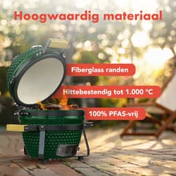 KitchenBrothers Kamado BBQ - 13 Inch Houtskool Barbecue - 27⌀ cm - PFAS-vrij - Deluxe Set - Egg BBQ met Accessoires inclusief Hoes - Groen — thumbnail 3