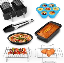 6-delige accessoires voor luchtfriteuse, Gescht voor Ninja Foodi AF300EU, AF400EU, Tower T17088, dubbele luchtfriteuse, 7,6 l / 9,5 l, keukengerei, set met pizza-tablet, metalen broodtrommel — thumbnail 1