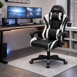 Bayt Gamestoel - Gaming chair - Gamingstoel - Verstelbare rugleuning - Comfortabele game stoel - Zwart en wit — thumbnail 5