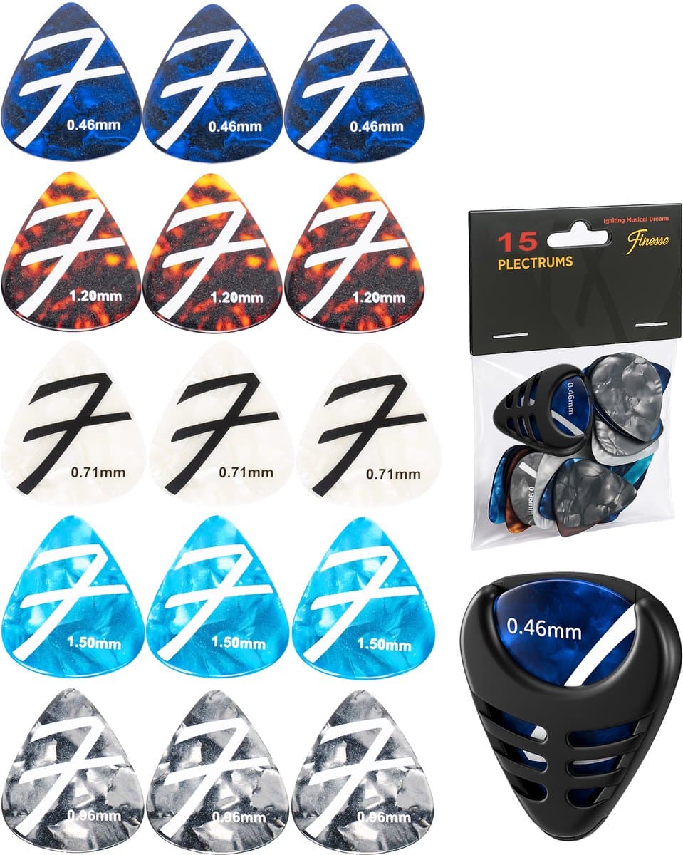 Finesse Celluloid Plectrum voor Gitaar - 15 Stuks - met Plectrum Houder - Plectrums - Guitar Pick — afbeelding 1