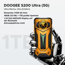 DOOGEE S200 Ultra 5G - Robuuste Smartphone - Robuuste Telefoon - 48GB RAM + 1TB ROM /2TB TF -Dimensity 7400 - 11000 mAh /66W --6,72 inch 120Hz - Android 15 -Nachtzicht-100 MP AI camera - NFC - GPS -1,32 inch display achteraan - Geel — thumbnail 4