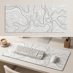 Witte XXL Muismat met Topografisch Design – 80x30 cm – Antislip – Voor Werk & Gaming — thumbnail 1