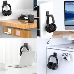4-delige - Computerkoptelefoonstandaard - Geen boren nodig - Over-ear koptelefoonhaak - Opberghaak voor koptelefoon - Zelfklevende muurbevestiging - Zwart — thumbnail 3