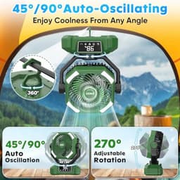 Oplaadbare Draagbare Ventilator met 20000 mAh - Oscillerend, 5 Snelheden, 8 Timerinstellingen, 3 Kleuren LED-lantaarn — thumbnail 4